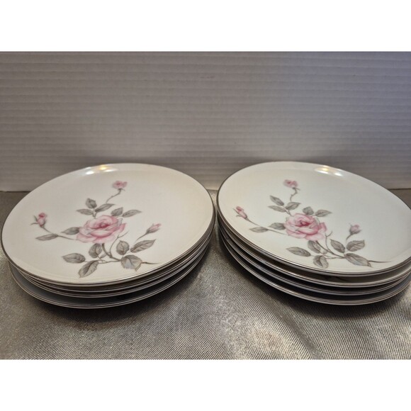 Three Castle China Garland Set Of 8 Salad/Dessert Plates Pink Roses - Picture 2 of 7